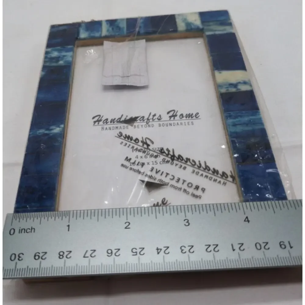 New Set of 2  Handicrafts Home Blue Resin Inlay 4x6 Picture Photo Frames Decor